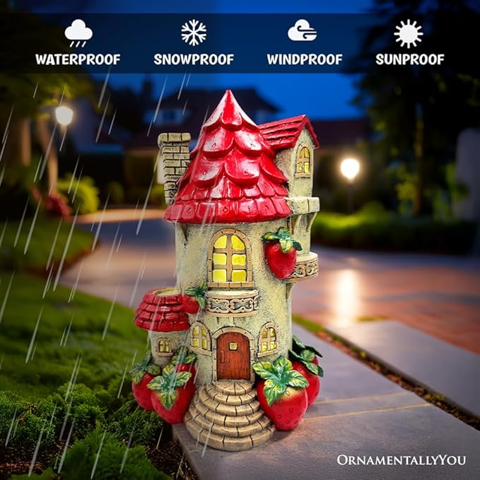 Spring & Summer-Themed Garden Statues – Adorable Outdoor Decor for Lawn, Patio & Porch (Solar Powered Strawberry Fairy Home Garden Statue, 10" Unique Spring Decoration)