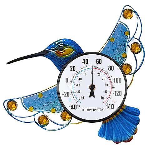 Indoor Outdoor Thermometer, Hummingbird Wall-Mounted Outdoor Thermometers Waterproof Decorative for Patio, Garden, Yard, Room, Large Number Easy to Read No Batteries Required