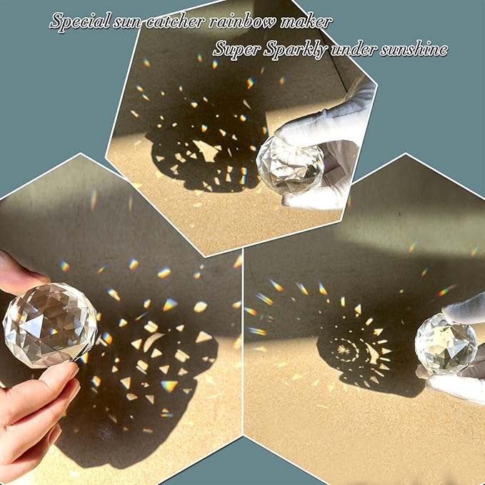 Gazing Ball Spiral Tail, Wind Spinners Stabilizer with Swivel Hook & Clear Crystal Ball, Hanging Suncatcher Decoration, Rainbow Maker Indoor Outdoor Ornaments Creative Decorative Gifts 13"