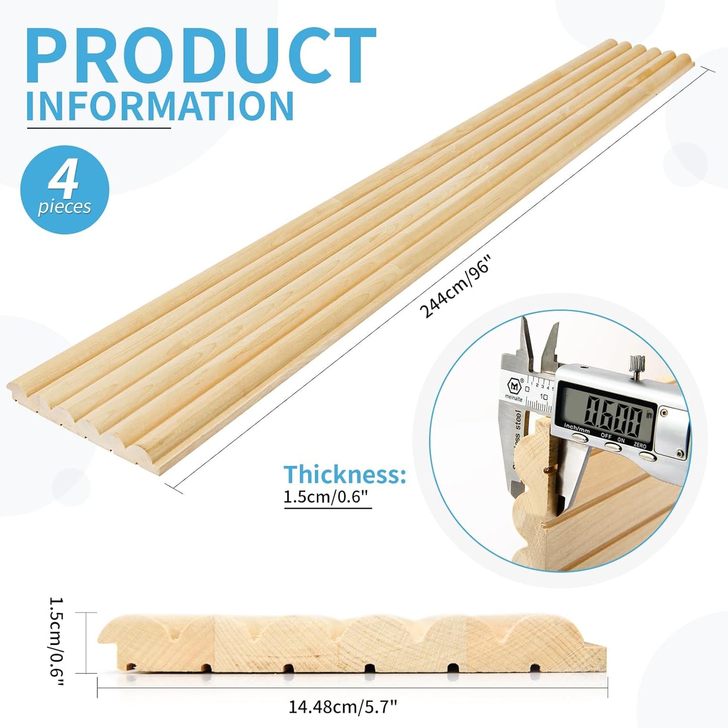 Art3d 4 Pc 96"x5.7" Wood Slat Wall Panel for Interior, Ceiling and Decoration, Semi-Cylinder Design, 15.2 SqFt