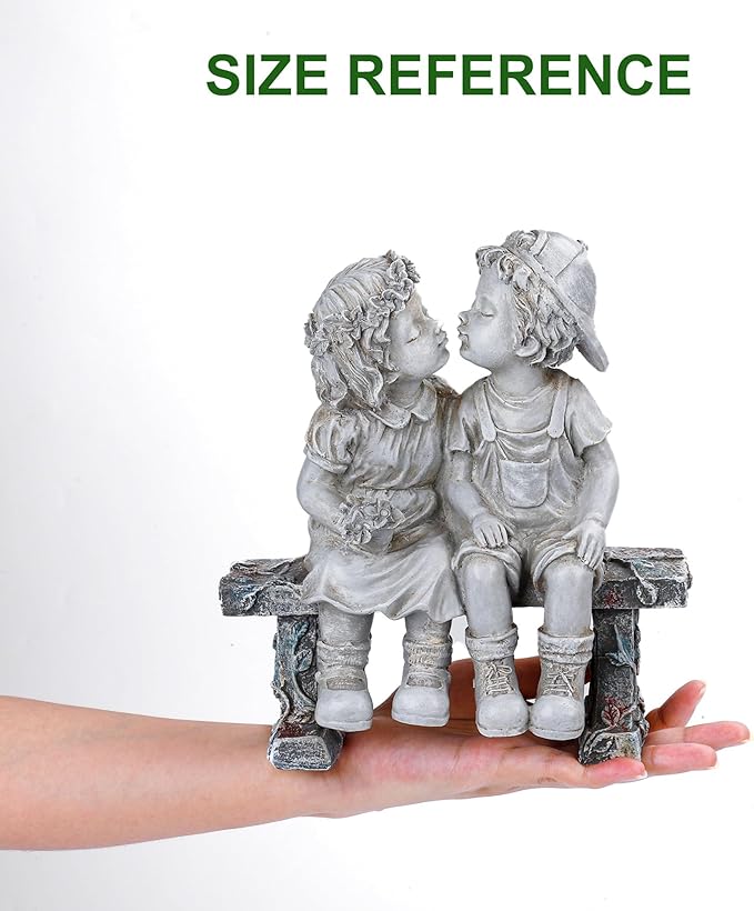 Lily's Home First Kiss Resin Garden Statue, Little Girl and Boy Kissing Yard Miniature Figurine,Small and Exquisite, 9 Inch