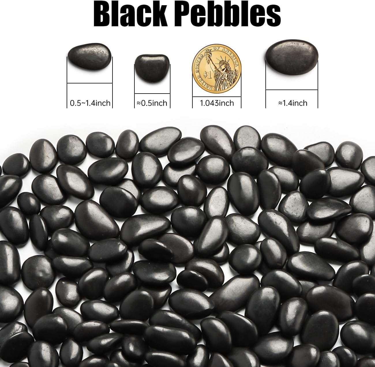 River Rocks 5 Lb, Pebbles for Indoor Plants 0.5"-1.4", Black Rocks for Outdoor Landscaping, Decorative Stones Vase Filler, Fish Tank, Fountain, Succulents, Flower Bed, Black