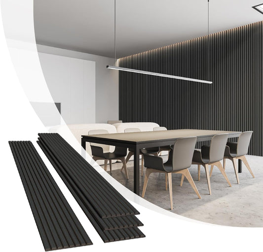 Olanglab Wood Slat Wall Panels, Wooden Acoustic Wall Panels, 94.5"x12.6" Each 3D Wall Panels for Interior Wall Decor, 4 Pack in Total 94.5"x50.4" (Matte Black)