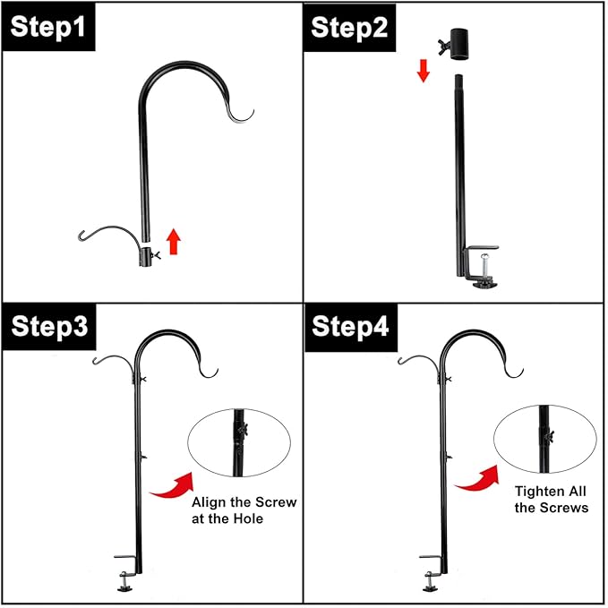 WOSIBO 4 Pack Three Span Deck Hook, 37 Inches Deck Bird Feeder Pole, Hanging Baskets Porch Multi-Hook for Deck Kit with Three Branches for Plant Hangers, Lanterns, Wind Chimes and More