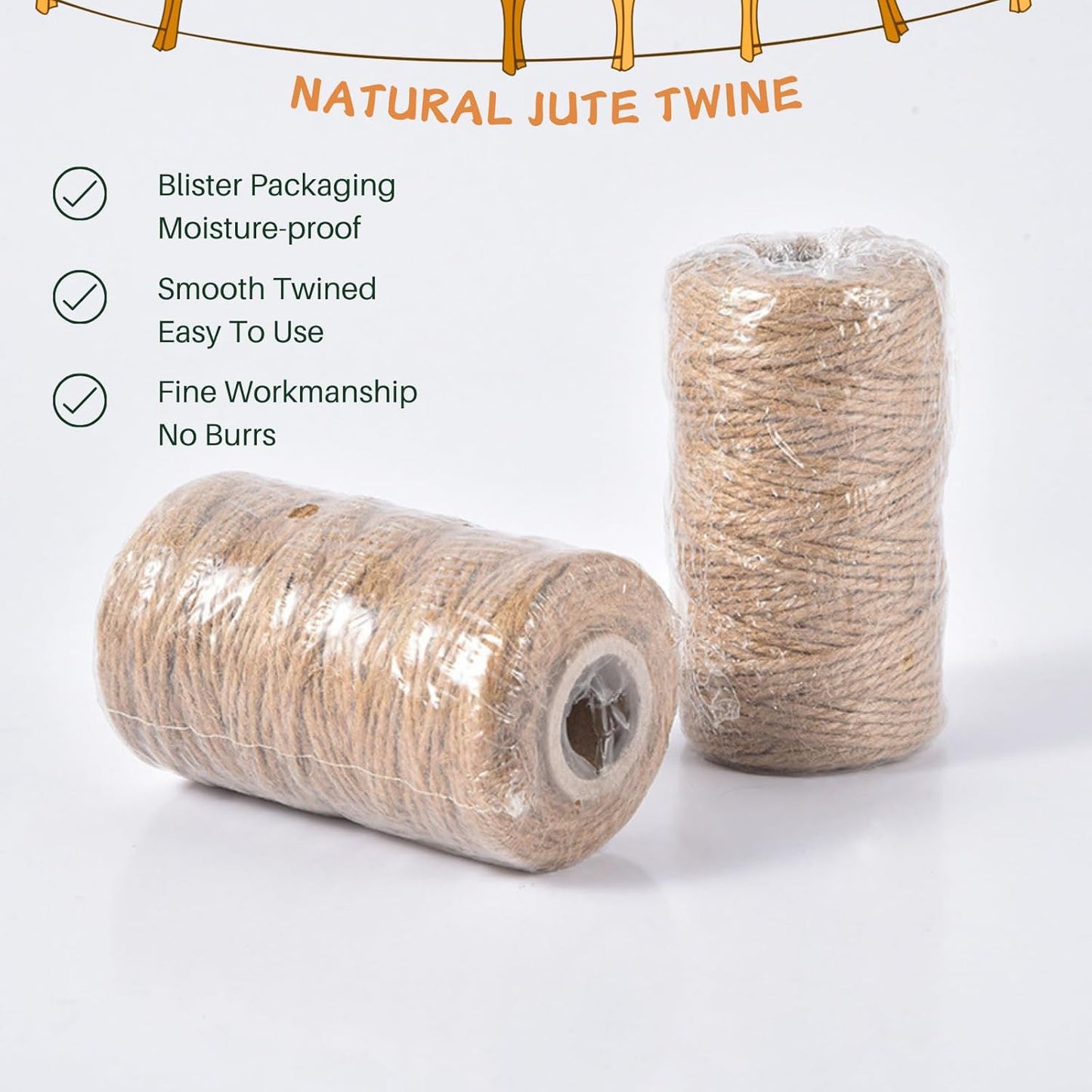 Garden Twine 3mm, 328 Feet Natural Jute Twine for Garden, Crafts, Gifts Wrapping, Packing and Home Decor