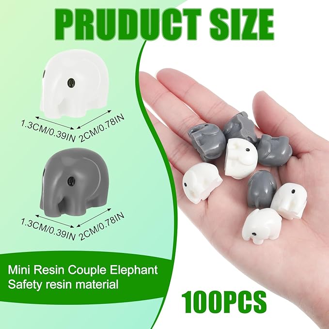 100 Pcs Mini Resin Elephants Miniature Animal Figurines Cute Elephants Fairy Garden Miniature Moss Landscape DIY Home Decor Terrarium Crafts Fairy Garden Decoration Accessories(Black,White)