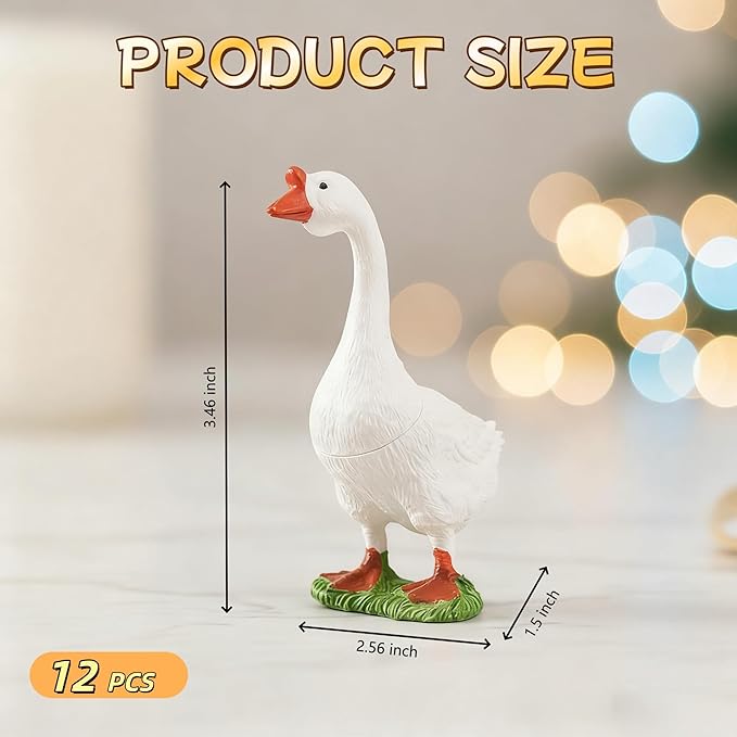 12 Pcs Desktop Goose Mini Plastic Desk Goose Statue, Small Geese Figurines for DIY Crafts, Farm Animal Theme Party, Home Garden and Car Decoration