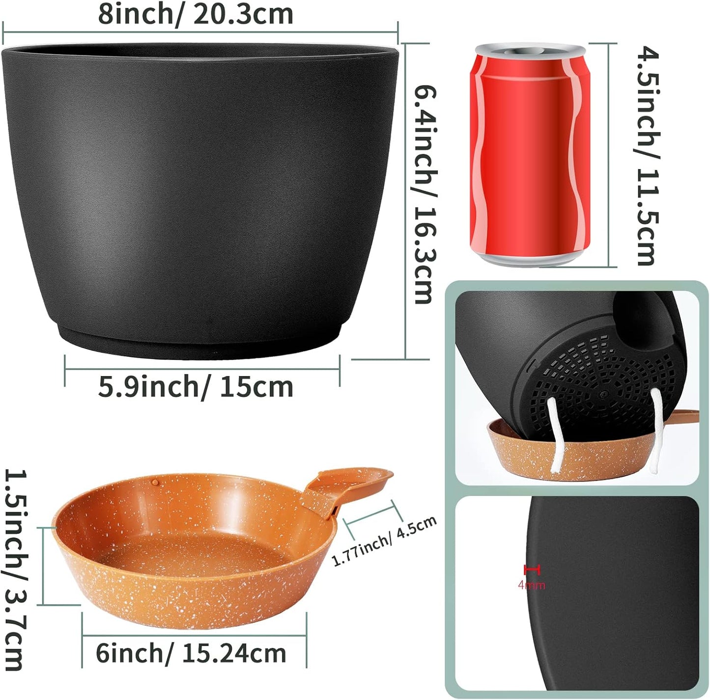 GARDIFE Plant Pots Set of 2 Pack 8 inch,Planters for Indoor Plants with Drainage Holes, Modern Decorative Flower Pots for All House Plants, Flowers, Black&Brown