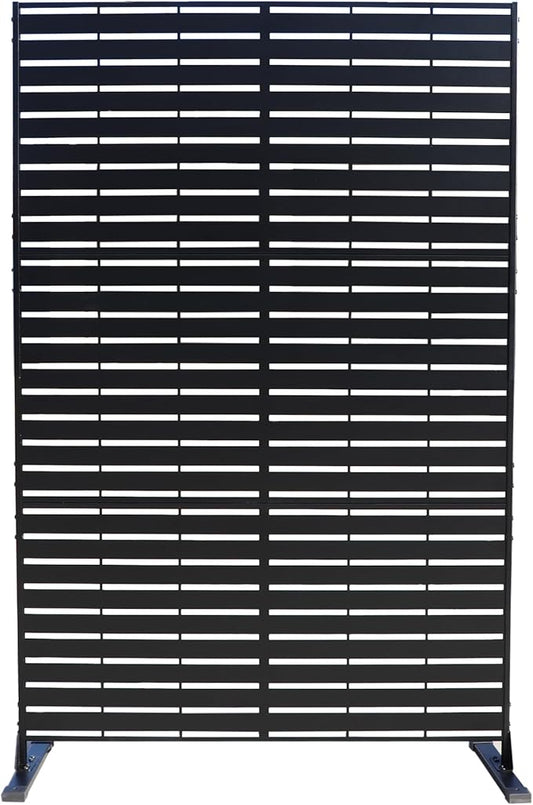 Kozyard Metal Privacy Screen 74" H x 47.2" W Decorative Outdoor Divider with Stand Panels Freestanding Screen Set for Deck Patio Balcony Garden Outdoor&Indoor(Black/Horizontal Slat)