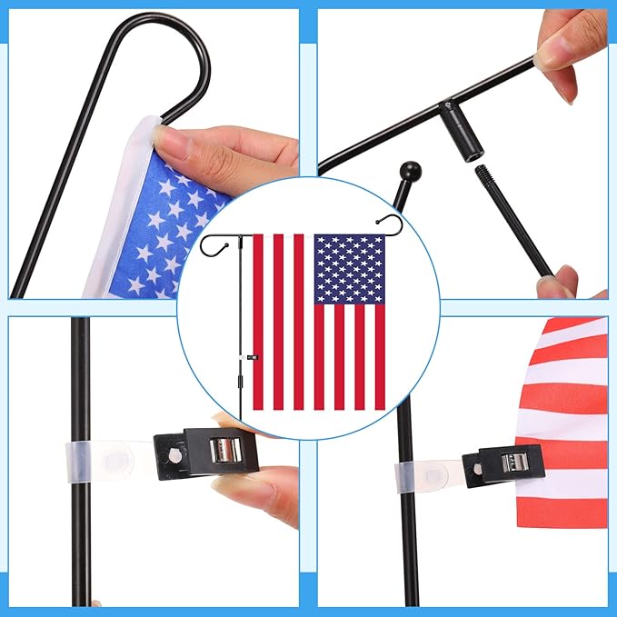Sadnyy 10 Pack Garden Flag Stand for 13.5" Width 12 x 18 Inches Yard Flag Pole Holder Metal Powder Coated Weather Proof Holder with Anti Wind Clip for Farmhouse Outdoor Yard Lawn Decoration