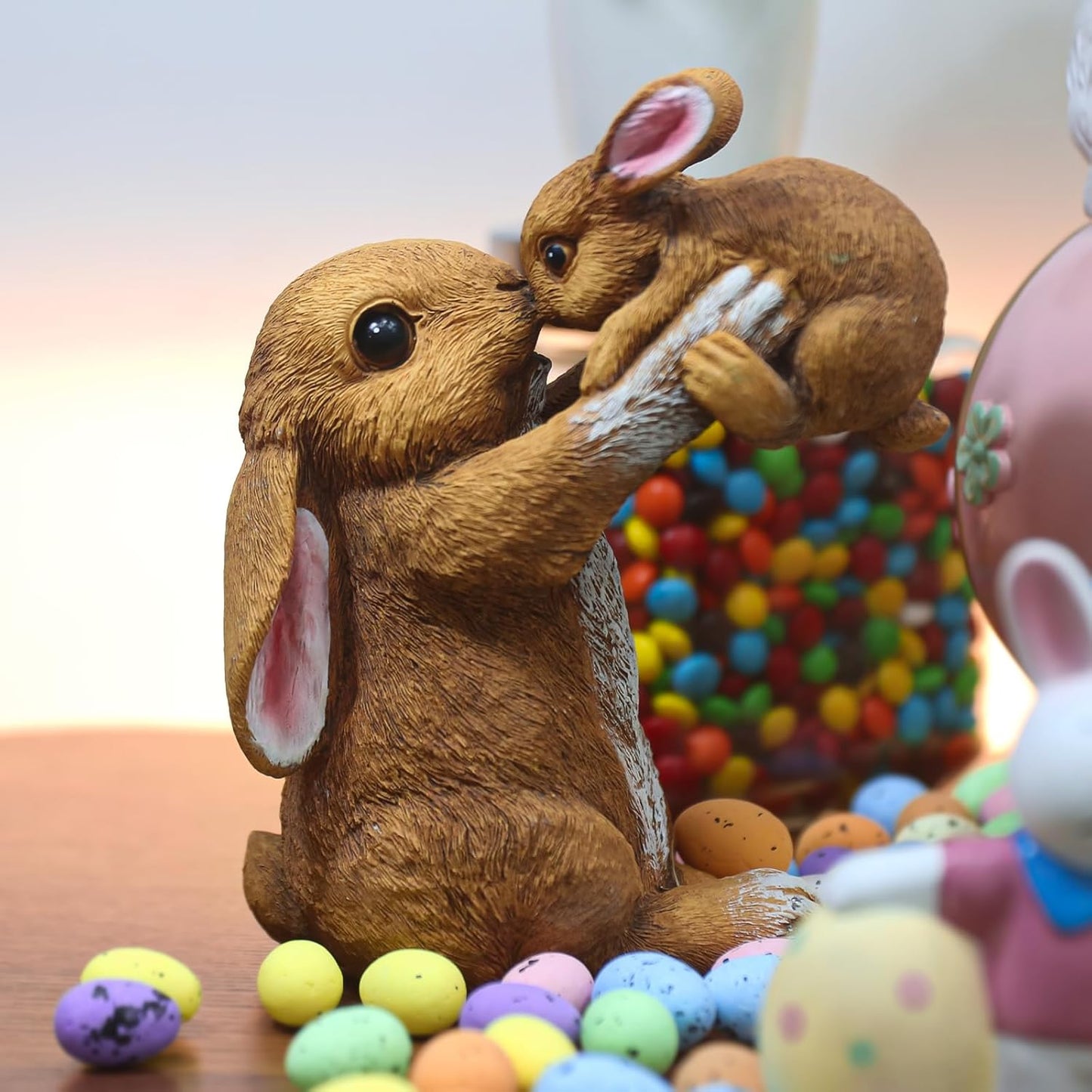 Bunny Decor for Garden, Family Rabbit Figurine Statue for Table Decorations, Adorable Outdoor & Indoor Rabbits Decoration, Gifts for Mom and Women