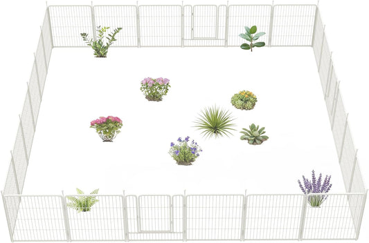 FXW Garden Fence Outdoor for The Yard – 32in(H) x 54.7ft(L) Heavy Duty Metal Animal Barrier for Dog and Rabbit, Decorative Dog Fence, 24 Panels, White