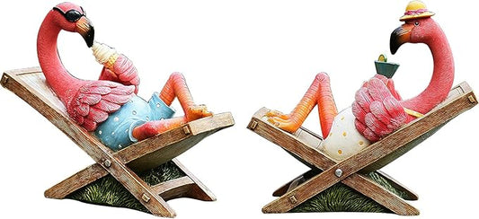 MUAMAX Pink Flamingo Garden Statues Flamingo Ornaments Small Flamingo Statue Summer Tropical Coastal Desk Decor Yard Art Ornament Housewarming Gifts Outdoor Patio Lawn Decorations