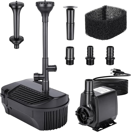 Pond Filter with Pump Kits, 800GPH Pond Filter with 60W Pond Pump & Fountain Kit, Pond Filter Suitable for Outdoor Ponds Clean, Garden, Fountain(Corded Electric)