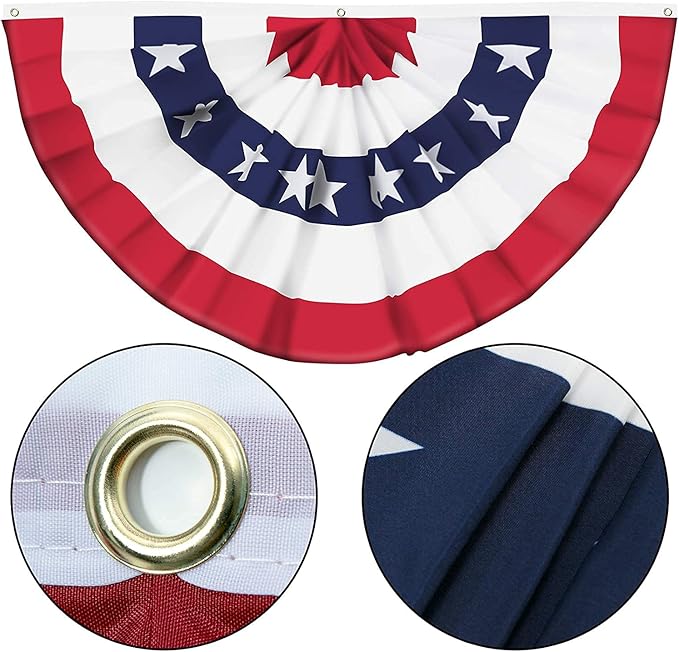 USA Pleated Fan Flag American US Bunting Flag Patriotic Half Fan Banner Flag with Canvas Header and Brass Grommets for 4th of July Memorial Day Indoor Outdoor Decoration (30, 1.5x3 Feet)