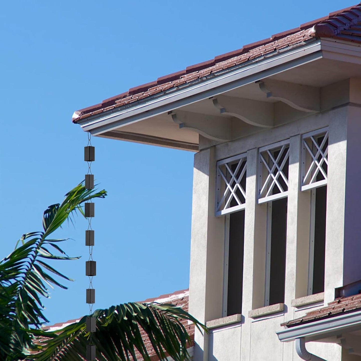 TE DEUM Aluminum Rain Chain, 8.5 Feet Length, 2.36inch Big Size Cup, Black Powder Coated, Functional and Decorative Replacement for Gutter Downspouts, V Gutter Clip Included, Black, 12 Cups