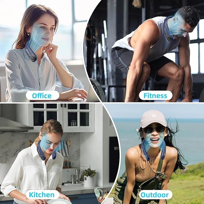 Portable Neck Fan,Hands Free Personal Wearable Bladeless Fan,6000mAh USB Rechargeable,360° Cooling,LED Display,4-Speeds,Birthday Gifts for Men Women Dad Mom,Stocking Stuffers Christmas Gifts (Blue)