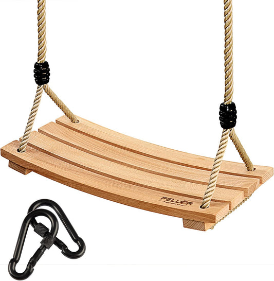 Pellor Wood Tree Swing Seat,Indoor Outdoor Rope Wooden Swing Set for Children Adult Kids (Burlywood)