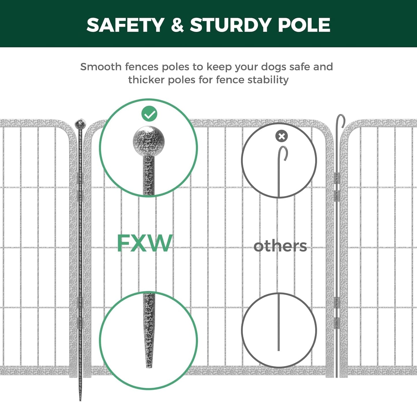 FXW Garden Fence Outdoor for The Yard – 24in(H) x 45.6ft(L) Heavy Duty Metal Animal Barrier for Dog and Rabbit, Decorative Dog Fence, 24 Panels, Silver