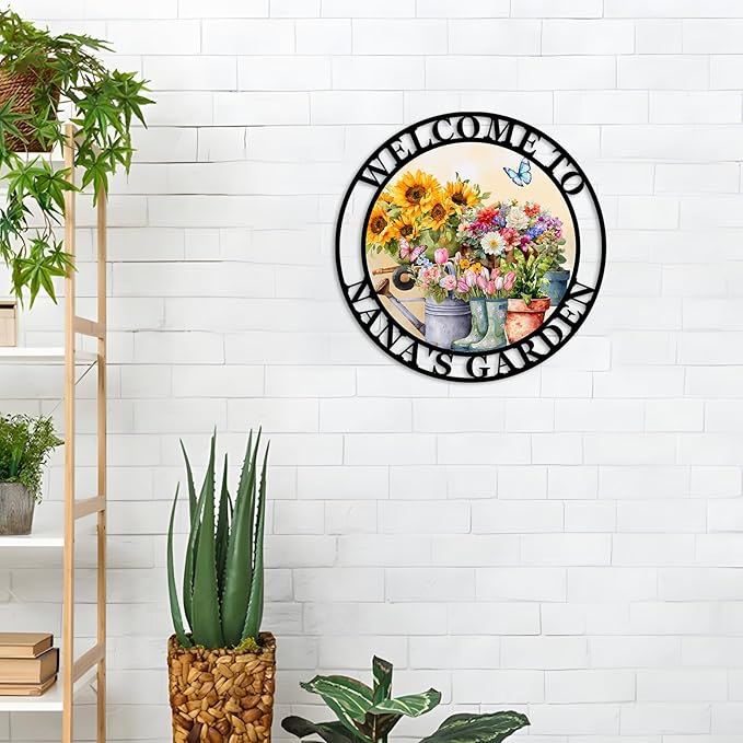 Custom Colorful Flowers Metal Garden Sign,Garden Tools Decor for Outside,Personazlied Last Name Signs,Outdoor Decor for Patio Lawn Backyard,Gardening Gifts style 20