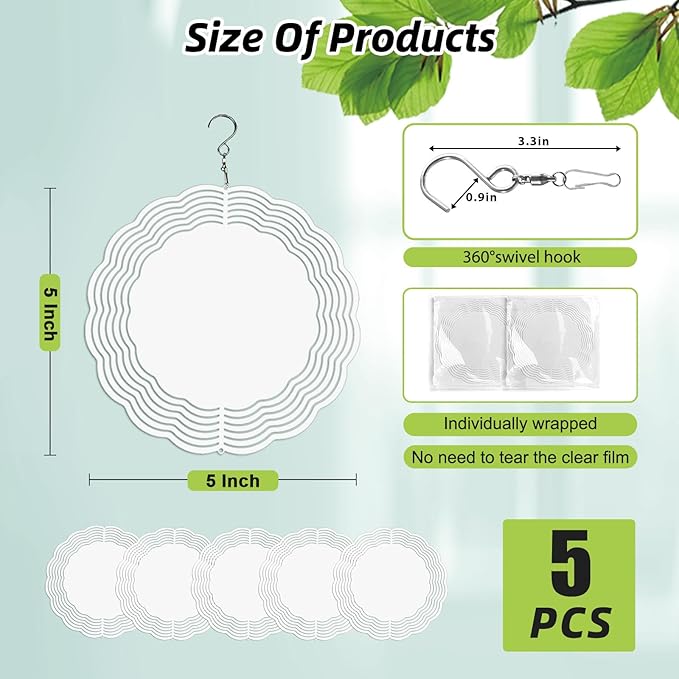 5 Pack Sublimation Wind Spinner Blanks 8 Inch,3D Wind Spinners Sublimation Blanks Products Bulk Aluminum Metal Sublimation Blank Wind Spinner for DIY Gift Indoor Outdoor Decoration