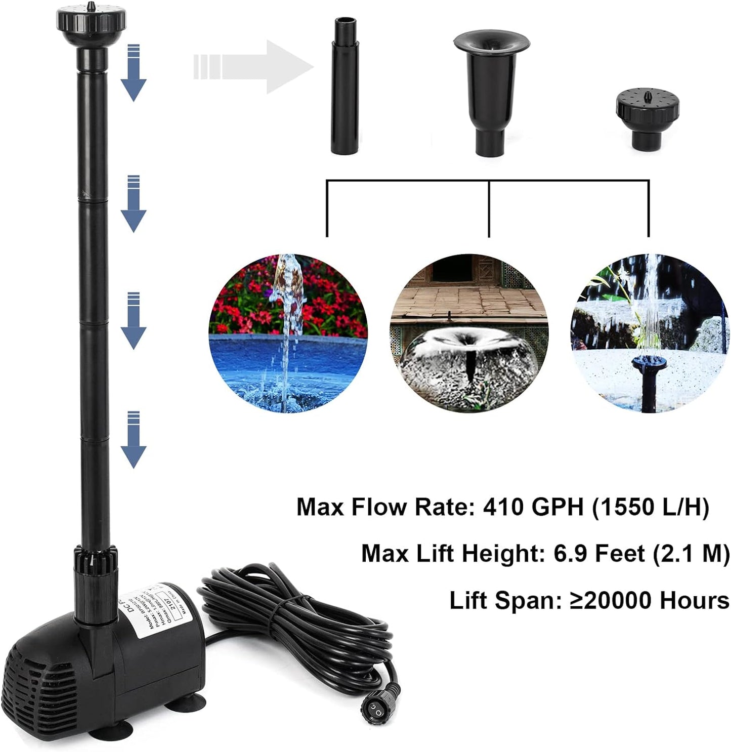 ECO-WORTHY Solar Fountain Water Pump Kit 25 W, 410GPH Submersible Powered Pump and 25 Watt Solar Panel for Sun Powered Fountain, Fish Pond, Pond Aeration, Hydroponics, Garden Decoration, Aquaculture