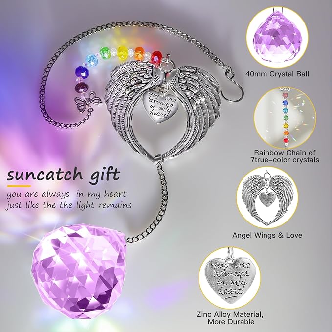 Memorial Gifts for Loss of Loved One Unique Sympathy Gifts Rainbow Sun Catcher Indoor Window Hanging Crystal Prism Grief Bereavement Gifts Ideas for Who Loss of Mom Dad (Violet)
