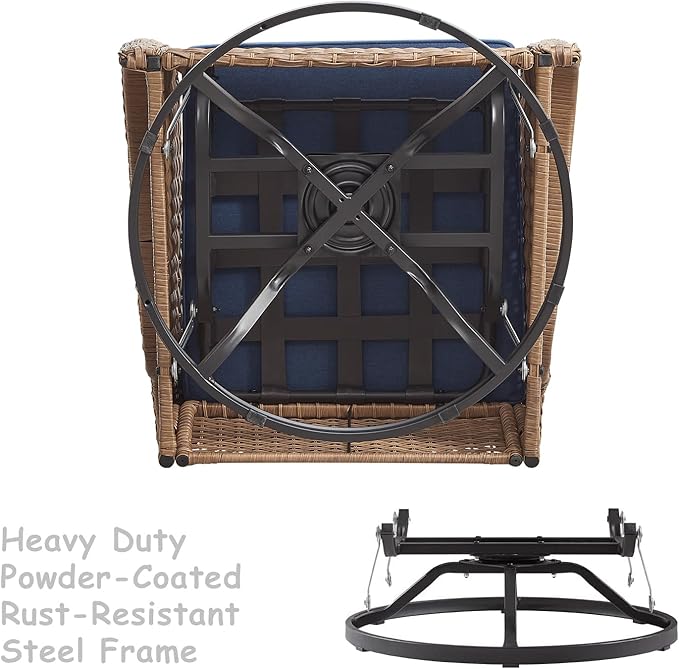 HUMMUH 5 Piece Outdoor Patio Furniture Set Wicker Conversation Bistro Set Swivel Rocking Chairs with Side Table and Ottomans for Backyard, Porch, Balcony