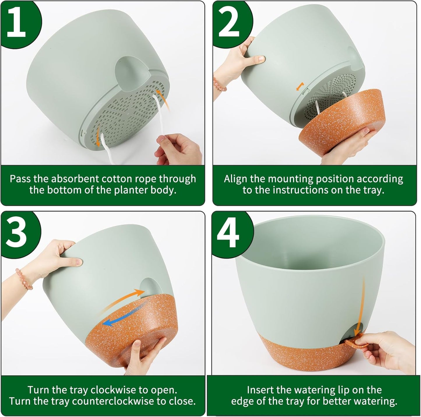 GARDIFE 12 inch planters, Plant Pots,Self Watering Pots, 2 Pack Large Plastic Flower pots with Deep Reservior and High Drainage Holes for Indoor Outdoor Plants and Flowers, Green