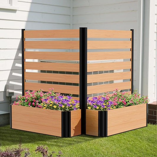 Air Conditioner Fence, Wood Decorative Fences for Outside with Planter Box, Outdoor Trash Can Privacy Screens Pool Equipment Enclosure Panels 36" W x 45" H (2 Panels)