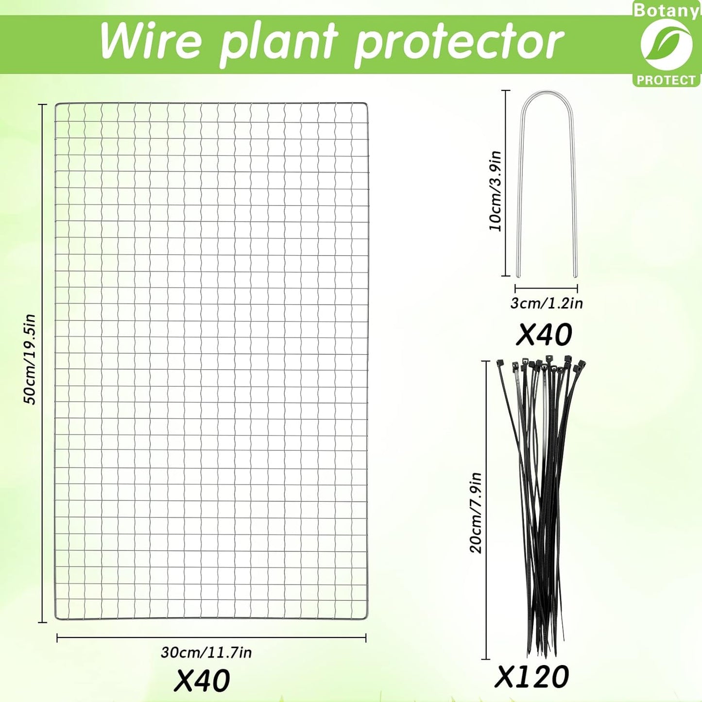 Geosar 40 Pcs/10 Packs Chicken Wire Plant Protectors 11.7 x 19.5 Inch Mesh Plant Protection Cage from Animals with U Shaped Garden Stakes and Nylon Tie for Outdoor Garden Flowers Vegetables