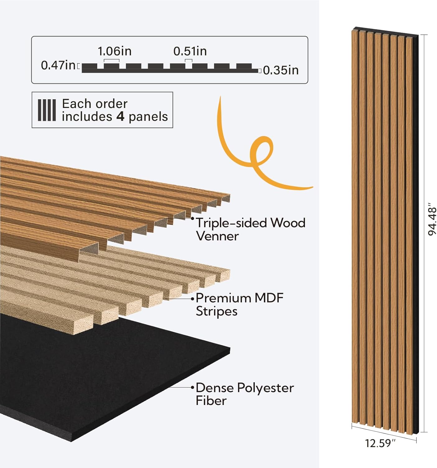 Olanglab Wood Slat Wall Panels 4 Pack, Wooden Acoustic Wall Panels, 94.5"x12.6" Each 3D Wall Panels for Interior Wall Decor (Cherry Toned-Extendo Trio)