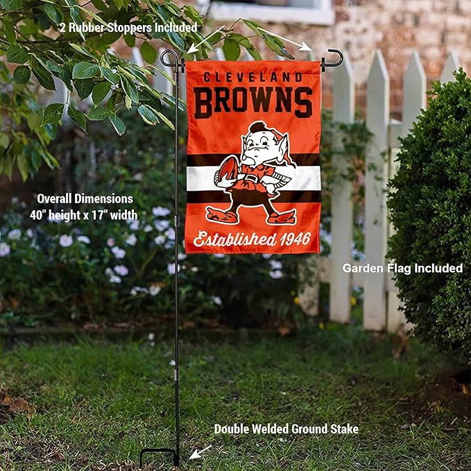WinCraft Cleveland Browns Throwback Retro Vintage Garden Flag and Flagpole Mount