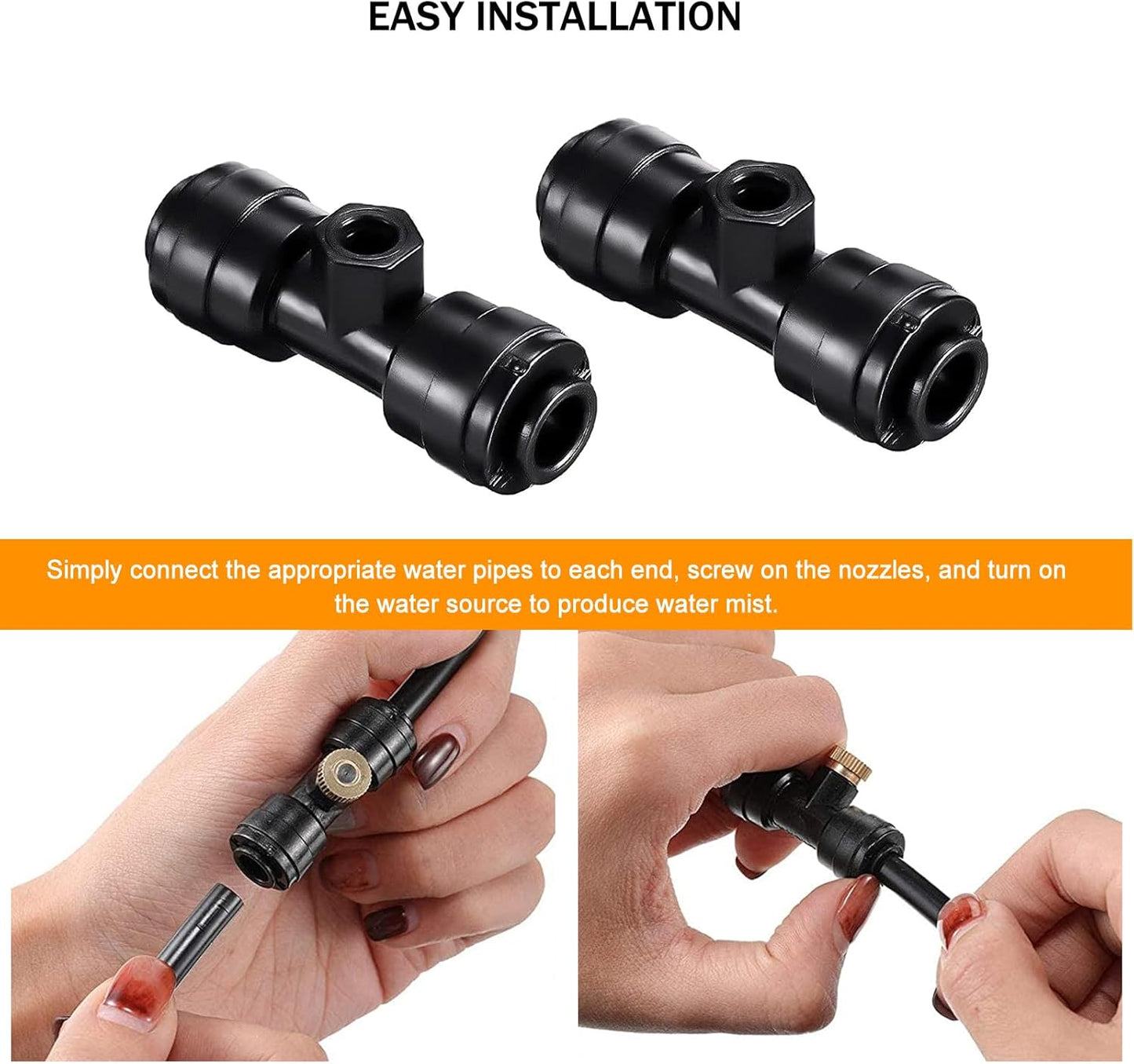 Brass & Black Misting Nozzles Kit - 20pcs Mister Nozzles & Tees with 2pcs Plugs for 1/4" Tubing and Outdoor Patio System