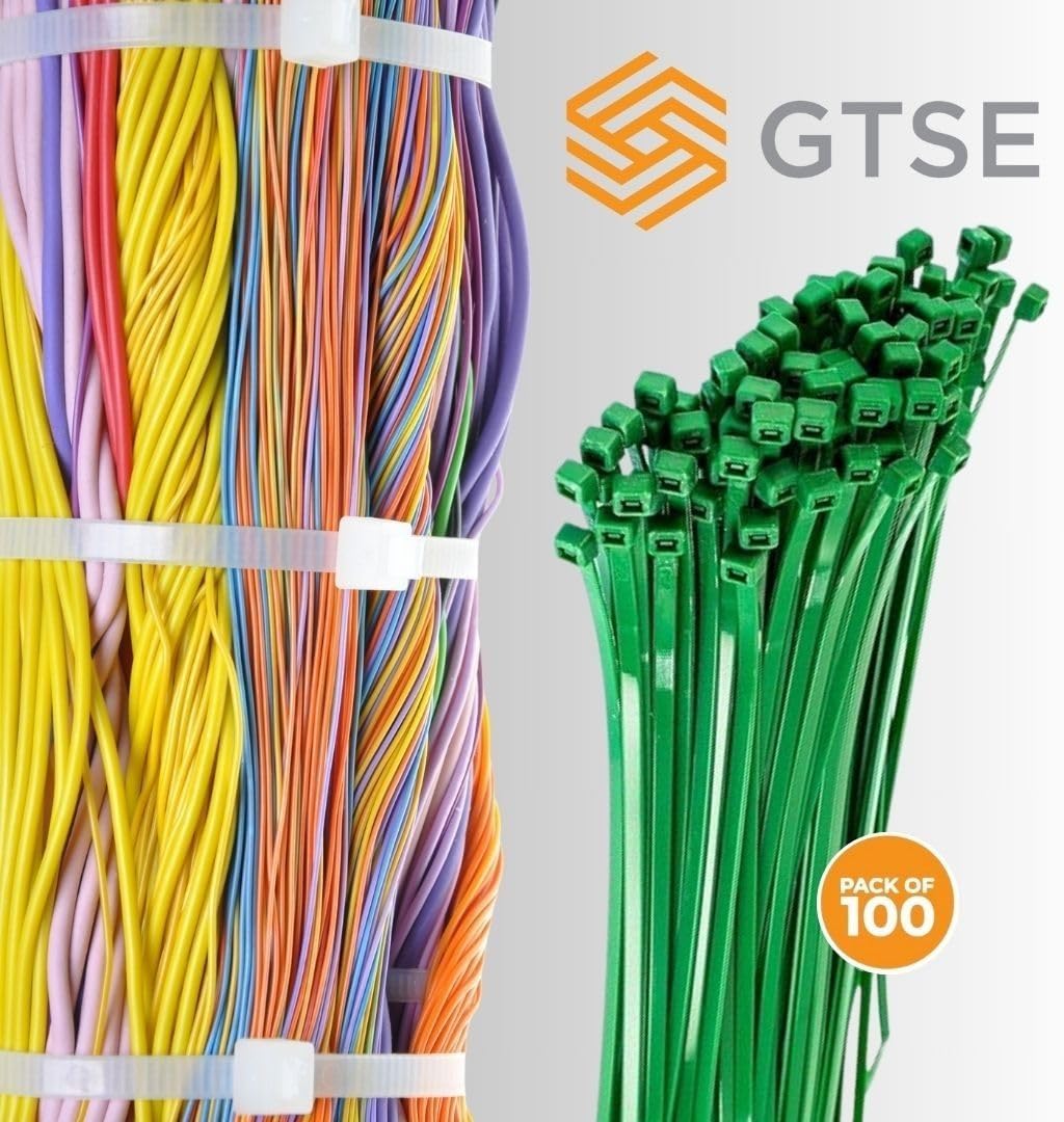 GTSE 6 Inch Green Zip Ties, 100 Pack, 40lb Strength, UV Resistant Strong Nylon Cable Ties, Self-Locking 6" Tie Wraps