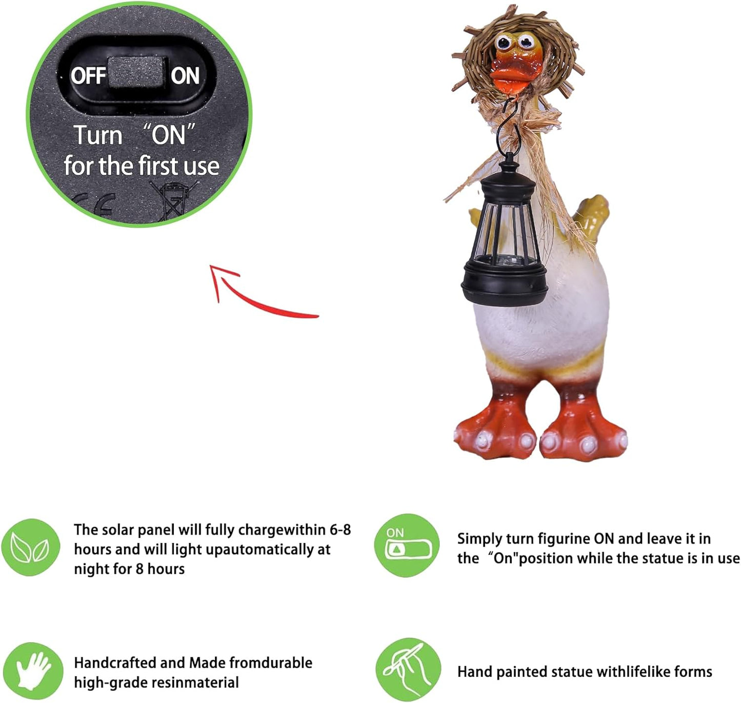 Solar Lamp Garden Duck Figurine - Charming Outdoor Statue Solar Lamp, Whimsical Straw Hat Design