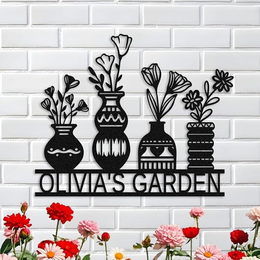 Personalized Vase Metal Wall Art,Custom Flower Metal Signs,Indoor Outdoor Garden Yard Patio Greenhouse Decor,Gifts for Gardeners,Welcome sign style 19