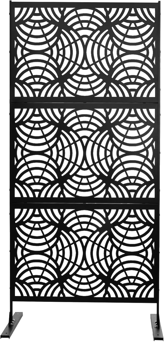 6.5FT Outdoor Metal Privacy Screen, Outdoor Privacy Panels, Freestanding Privacys Fence with Sturdy Stands, Durable Steel for Patio for Courtyard, Balcony, Garden and Other Indoor Places
