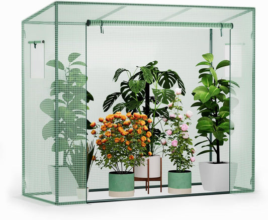 Greenhouse, Phonjoroo Lean to Small Greenhouse w/ 2 Side Windows & Zipper Rolling Door Tomato Greenhouses w/ Thicken PE Cover Outdoor Plant House Portable Small Hot House Winter Storage