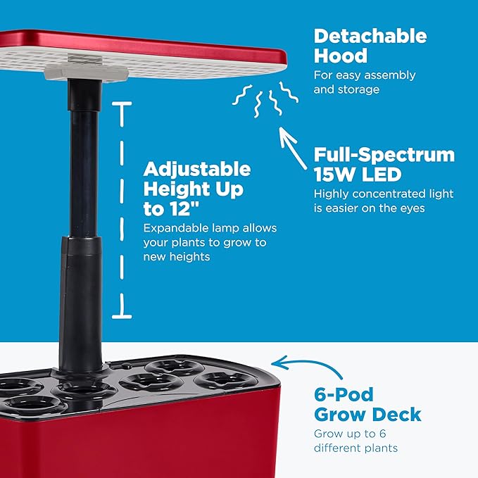 AeroGarden Harvest Lite in Cherry Red, Soil-Free Indoor Hydroponic Garden with LED Grow Light for Year-Round Gardening of up to 6 Herbs and Vegetables