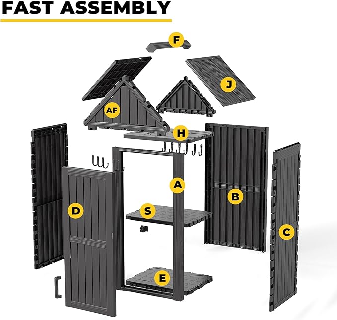 Storage Shed Outdoor,Waterproof Resin Garden Tool Shed, Heavy-Duty Weather-Resistant Cabinet for Patio, Backyard, or Garage (Deep Black)