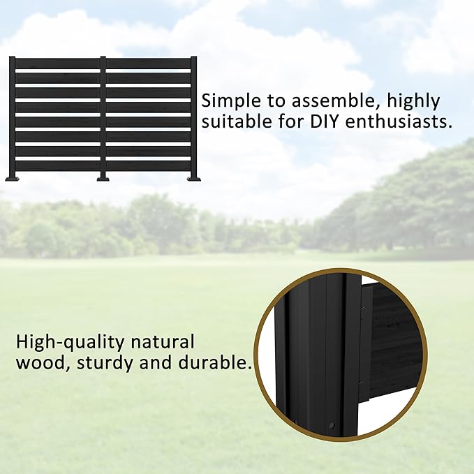 MUPATER 49'' H×78'' W Outdoor Fence Privacy Screen, No Dig Wood Privacy Screen for Hard Ground and Soil, Privacy Fence Panel, Air Conditioner Fence with Aluminum Post, 2 Way to Use, Black (2 Panels)