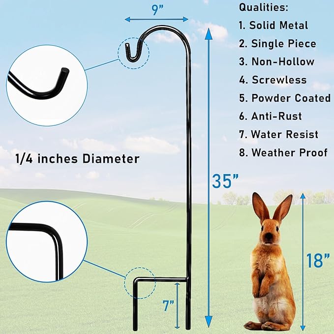 Ashman Shepherd's Hooks 35 Inch (36 Per Pack), Black, Made of Premium Metal for Hanging Solar Lights, Bird Feeders, Mason Jars, Christmas Lights, Lanterns, Garden Stakes and Wedding Décor.
