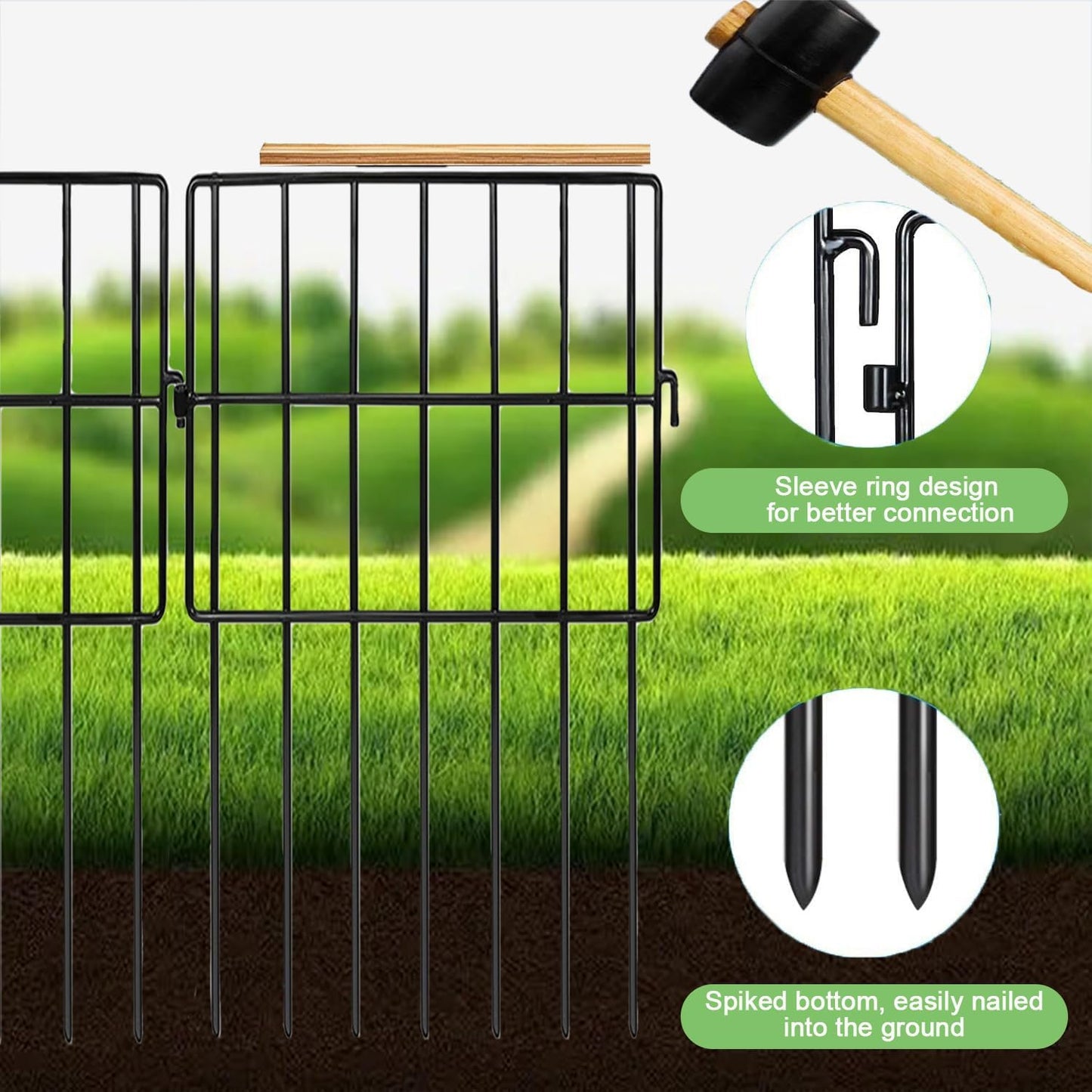 Decorative Garden Fence 17in x10.8ft,10 Pack Rustproof Metal No Dig Fence Animal Barrier for Dog and Rabbits,Square Flower Bed Edging Ornamental Wire Border Panel Fencing,Yard Patio Defense(Square)