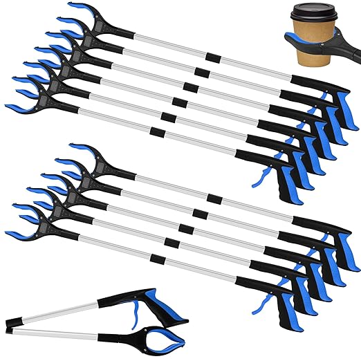 12 Pack 32 Inch Commercial Trash Grabber for Elderly Assist, Heavy Duty Lightweight Reacher with Ergonomic Handle & Non-Slip Grip, Multi-Use Outdoor Home Garden Cleanup Mobility Aid Tool