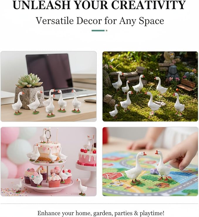 12 Pcs Desktop Goose Mini Plastic Desk Goose Statue, Small Geese Figurines for DIY Crafts, Farm Animal Theme Party, Home Garden and Car Decoration
