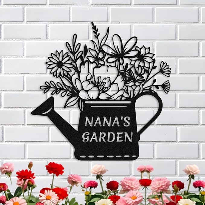 Personalized Metal Flower Garden Sign,Garden Kettle Metal Wall Art,Outdoor Patio Yard Decor,Gifts for Gardeners style 15