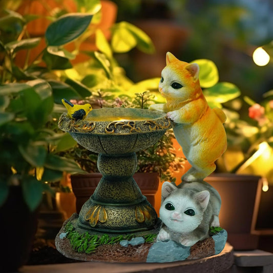 Solar Two Kittens Garden Statues with LED Lights, Outdoor Decor for Patio Yard Balcony - Unique Housewarming Birthday Gifts for Women Mom Grandma
