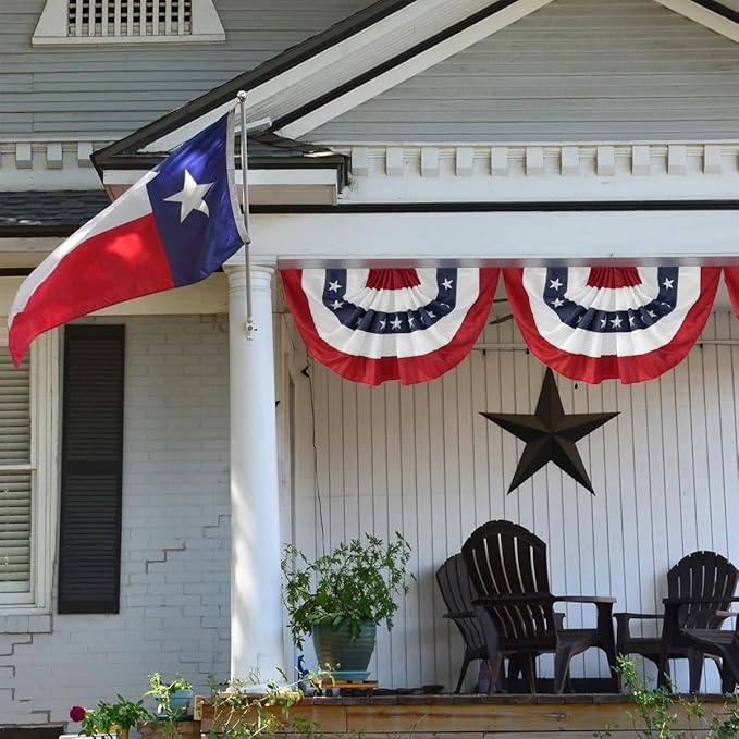 4Pack American Bunting Flag 2x4 Ft Patriotic Bunting Flags 4th of July Decor Outside Porch USA Pleated Half Fan Flag Decorate Garden Embroidered Star Red White & Blue Stripe Banner