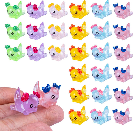 60 Pcs Mini Resin Axolotl with Flowers Variety Tiny Animals Figures Miniature Little Small Salamander Figurines Bulk for Micro Fairy Garden Landscape Accessories Hide Crafts Decor